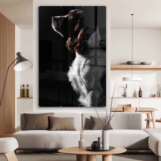 MuchoWow® Peinture sur verre 120x180 cm - Peinture sur verre acrylique - Épagneul Springer sur fond noir - Photo sur verre - Peintures