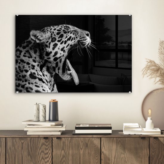 Peinture sur verre - Jaguar - Animal - Zwart - Wit - 60x40 cm - Peintures Plexiglas