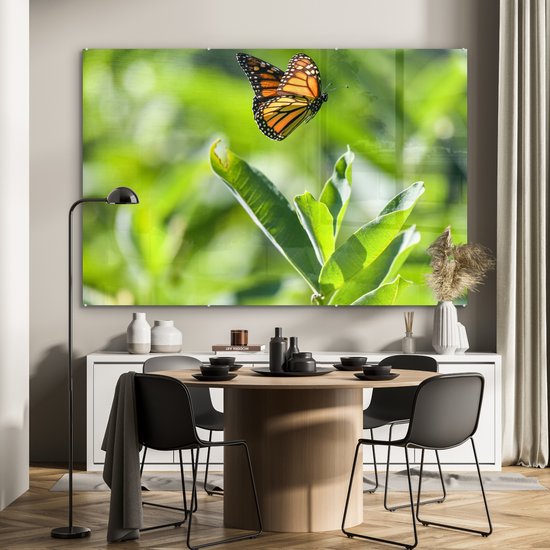 MuchoWow® Peinture sur verre 150x100 cm - Peinture sur verre acrylique - Papillon monarque volant - Photo sur verre - Peintures