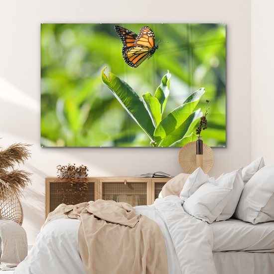 MuchoWow® Peinture sur verre 150x100 cm - Peinture sur verre acrylique - Papillon monarque volant - Photo sur verre - Peintures