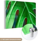 MuchoWow® Glasschilderij 150x100 cm - Schilderij acrylglas - Levendig botanisch blad - Foto op glas - Schilderijen