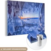 MuchoWow® Peinture sur verre 120x80 cm - Peinture sur verre acrylique - Coucher de soleil dans une grotte de glace - Photo sur verre - Peintures