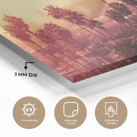 MuchoWow - Peinture sur verre - Photo sur verre - Palmier - Los Angeles - Skyline - Verre acrylique - 30x20 cm - Peinture sur verre ville - Peinture sur verre - Décoration murale - Peintures salon