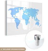 MuchoWow® Glasschilderij 40x30 cm - Schilderij acrylglas - Wereldkaart - Topografie - Blauw - Foto op glas - Schilderijen