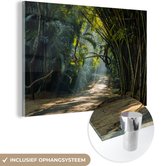 MuchoWow® Glasschilderij 30x20 cm - Schilderij acrylglas - Rijen bamboe in Azie - Foto op glas - Schilderijen