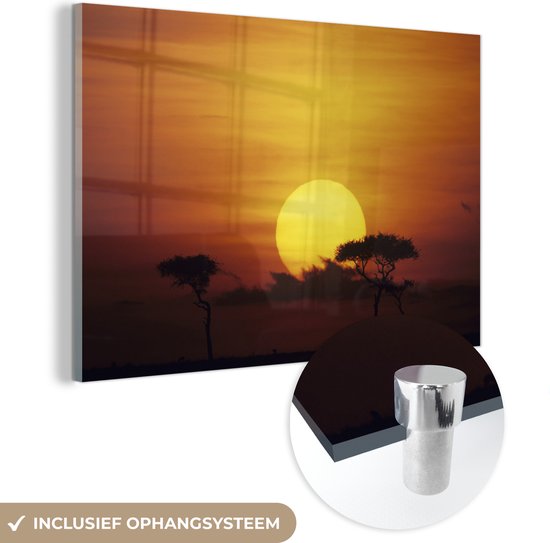 Glasschilderij - Zonsopkomst Masai Mara Nationaal Park - Acrylglas Schilderijen - Foto op Glas