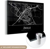 MuchoWow® Glasschilderij 120x80 cm - Schilderij acrylglas - Stadskaart - Kaart - Zwolle - Plattegrond - Foto op glas - Schilderijen