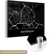 MuchoWow® Glasschilderij 160x120 cm - Schilderij acrylglas - Kaart - Stadskaart - Plattegrond - Amsterdam - Foto op glas - Schilderijen