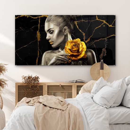 Peinture sur Verre - Femmes - Roses - Or - Marbre - 160x80 cm - Peintures sur Verre Peintures - Photo sur Glas