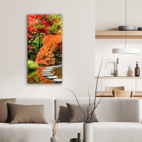 Peinture sur verre - Photo sur verre - Arbres - Pierres - Chemin - Nature - Japonais - Verre acrylique - Décoration murale - 40x80 cm - Peinture sur verre nature - Décoration murale - Peinture sur verre - Peintures de salon