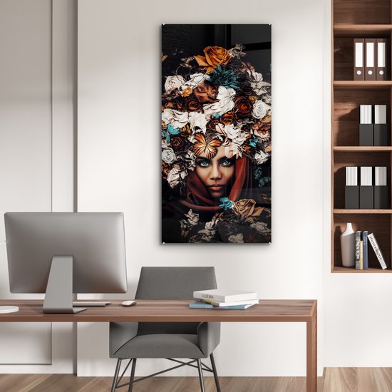 Peinture sur Verre - Fleurs - Papillon - Femmes - Foulard - 60x120 cm - Peintures sur Verre Peintures - Photo sur Glas