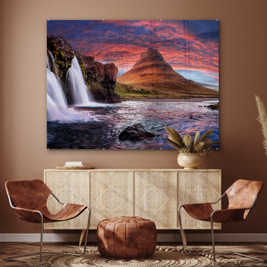Peinture sur verre - Photo sur verre - Islande - Cascade - Berg - Verre acrylique - Décoration murale - Peinture cascade - Peinture sur verre - 160x120 cm - Décoration murale