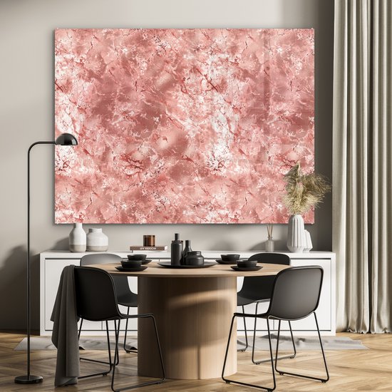 MuchoWow® Peinture sur verre 160x120 cm - Peinture sur verre acrylique - Rose - Marbre - Pierres - Luxe - Photo sur verre - Peintures