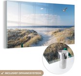 Glasschilderij - Acrylplaat - Meeuw - Zee - Duinen - Wanddecoratie - 120x60 cm - Kamer decoratie - Glasschilderij zee - Foto op glas - Acrylglas - Muurdecoratie