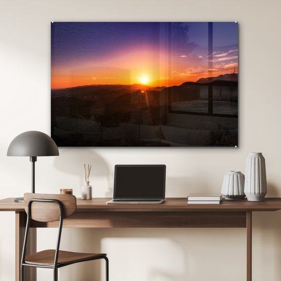 Coucher de soleil sur les montagnes Glas 90x60 cm - Tirage photo sur Glas (Décoration murale plexiglas)