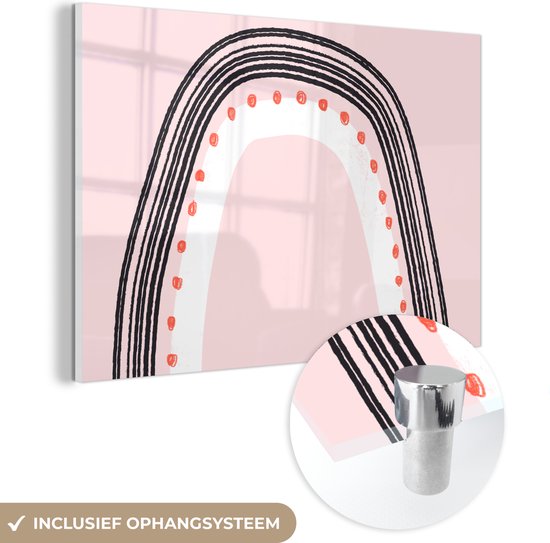 MuchoWow® Glasschilderij 120x80 cm - Schilderij acrylglas - Regenboog - Minimalisme - Roze - Foto op glas - Schilderijen
