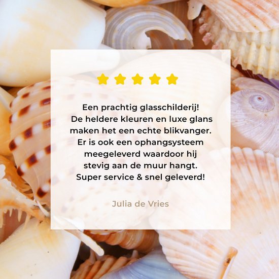 MuchoWow - Peinture sur verre - Plaque acrylique - Coquillages - Oranje - Jaune - Plage - Décoration murale - Peinture sur verre - Peinture sur verre mer - 120x80 cm - Photo sur verre - Verre acrylique