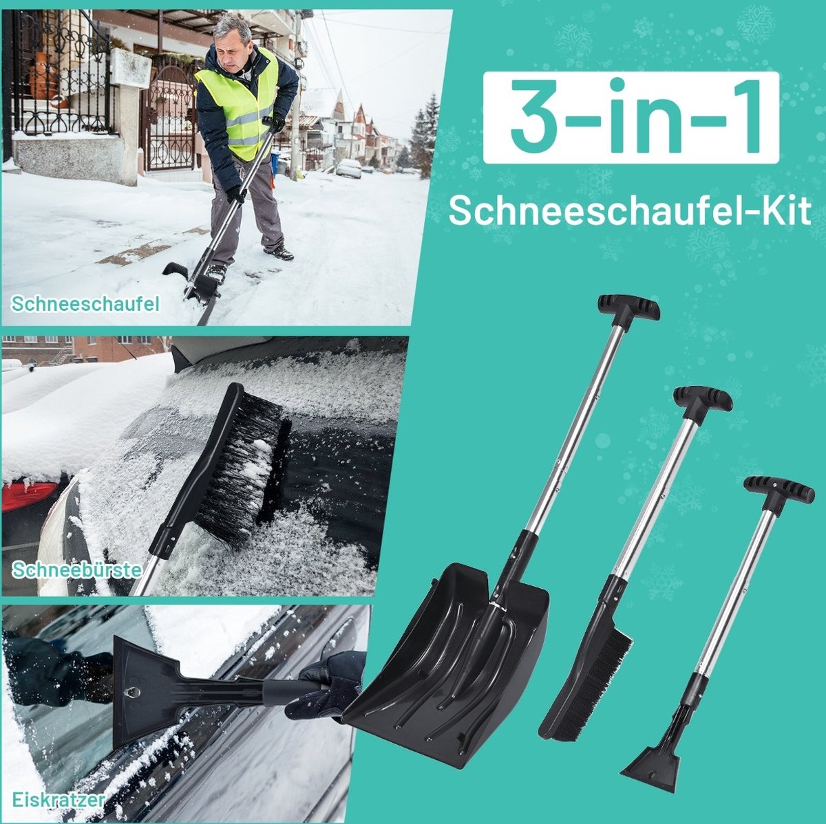 Coast Shovel Set de pelles à neige Multi 3 en 1 avec brosse à neige et  grattoir à