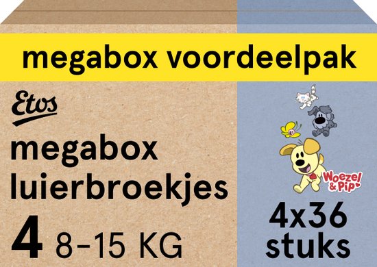 Etos Luierbroekjes - Woezel & Pip - Maat 4 - 8 tot 15kg - Megabox Voordeelpak - 144 stuks