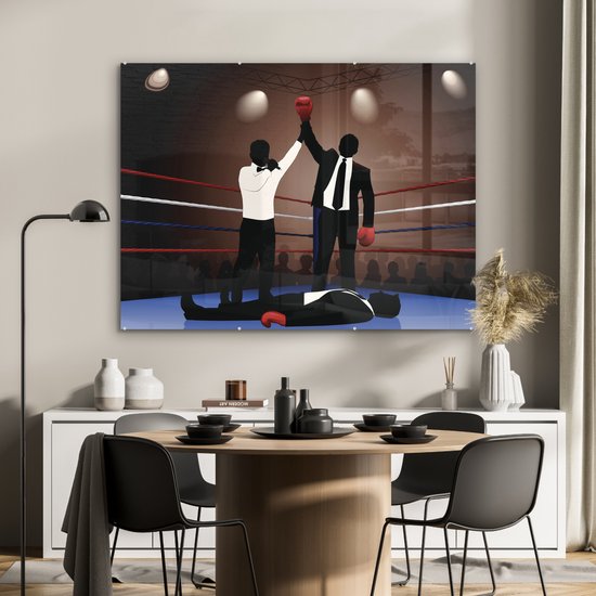 MuchoWow® Peinture sur verre 120x90 cm - Peinture sur verre acrylique - Une illustration de deux hommes d'affaires boxant - Photo sur verre - Peintures