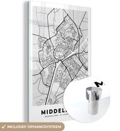 MuchoWow® Glasschilderij 80x120 cm - Schilderij acrylglas - Stadskaart - Middelburg - Grijs - Wit - Foto op glas - Schilderijen - Plattegrond
