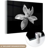 MuchoWow® Glasschilderij 150x100 cm - Schilderij acrylglas - Lelie - Zwart - Wit - Abstract - Foto op glas - Schilderijen