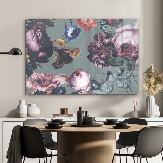 MuchoWow® Peinture sur Verre - Fleurs - Roses - Bouquet - 120x80 cm - Peintures sur Verre Peintures - Photo sur Glas