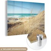 MuchoWow® Glasschilderij 150x100 cm - Schilderij acrylglas - Strand - Duin - Noorwegen - Foto op glas - Schilderijen