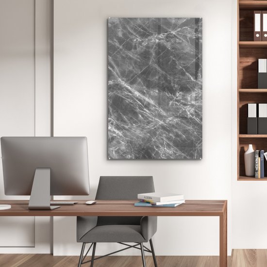 MuchoWow® Peinture sur verre 80x120 cm - Peinture sur verre acrylique - Marbre - Structure - Grijs - Wit - Photo sur verre - Peintures