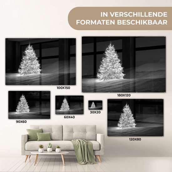 Peinture sur verre - Un sapin de Noël illuminé la nuit - noir et blanc - 180x120 cm - Peintures sur Verre Peintures - Photo sur Glas