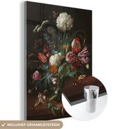 MuchoWow® Glasschilderij 120x160 cm - Schilderij acrylglas - Bloemen in glazen vaas - schilderij van Jan Davidsz de Heem - Foto op glas - Schilderijen