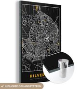 MuchoWow® Glasschilderij 60x90 cm - Schilderij acrylglas - Stadskaart - Hilversum - Goud - Zwart - Foto op glas - Schilderijen - Plattegrond