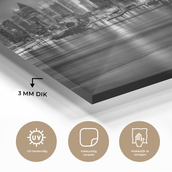 MuchoWow® Peinture sur verre 30x20 cm - Peinture sur verre acrylique - New York - Storm - Zwart - Wit - Photo sur verre - Peintures