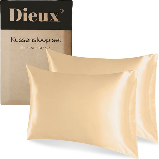 Dieux® - Luxe Satijnen Kussensloop - Champagne - Kussenslopen 60 x 70 cm - set van 2 - Kussensloop Satijn - Anti allergeen - Huidverzorging - Haarverzorging