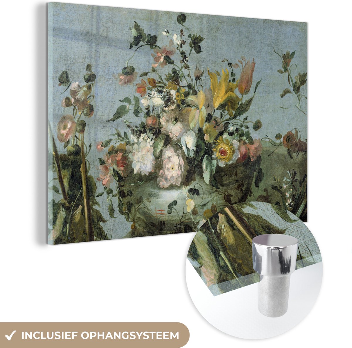 MuchoWow® Glasschilderij 60x40 cm - Schilderij acrylglas - Bloemen - Oude Meesters - Olieverf - Foto op glas - Schilderijen