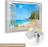 MuchoWow® Glasschilderij 90x60 cm - Schilderij acrylglas - Doorkijk - Water - Strand - Foto op glas - Schilderijen