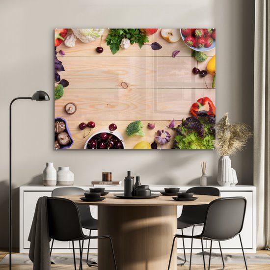 MuchoWow® Peinture sur verre 120x90 cm - Peinture sur verre acrylique - Fruits - Fraises - Paprika - Cuisine - Photo sur verre - Peintures