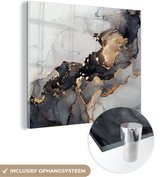 MuchoWow® Glasschilderij 50x50 cm - Schilderij acrylglas - Zwart - Marmer - Luxe - Goud - Foto op glas - Schilderijen