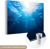 MuchoWow® Glasschilderij 120x80 cm - Schilderij acrylglas - Zonnestralen bereiken het water - Foto op glas - Schilderijen