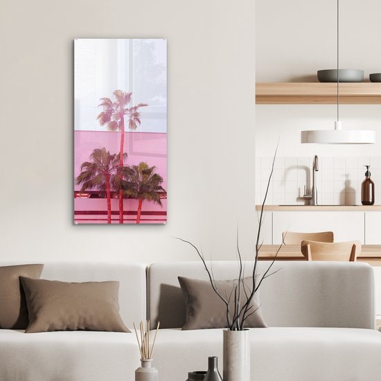 MuchoWow® Peinture sur verre 40x80 cm - Peinture sur verre acrylique - Palmier - Affiche de jardin - Rose - Photo sur verre - Peintures