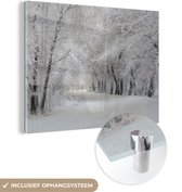 MuchoWow® Glasschilderij 80x60 cm - Schilderij acrylglas - Bomen - Sneeuw - Winter - Foto op glas - Schilderijen