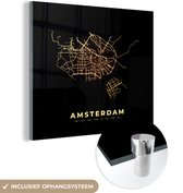 MuchoWow® Glasschilderij 20x20 cm - Schilderij acrylglas - Amsterdam - Plattegrond - Kaart - Stadskaart - Nederland - Foto op glas - Schilderijen