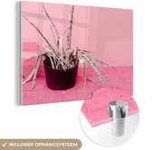 MuchoWow® Glasschilderij 120x80 cm - Schilderij acrylglas - Zomer - Roze - Planten - Foto op glas - Schilderijen