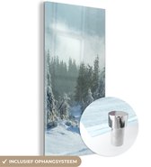 MuchoWow® Glasschilderij 80x160 cm - Schilderij acrylglas - Bos - Sneeuw - Winter - Foto op glas - Schilderijen