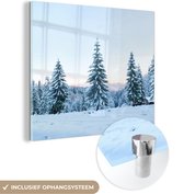 MuchoWow® Glasschilderij 50x50 cm - Schilderij acrylglas - Winter - Sneeuw - Bomen - Foto op glas - Schilderijen