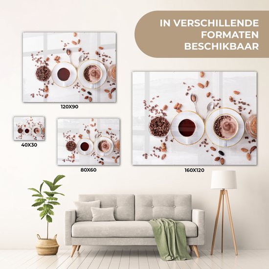 MuchoWow® Peinture sur verre 40x30 cm - Peinture acrylique sur verre - Café - Grains de café - Chocolat - Photo sur verre - Peintures