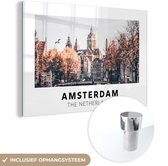 MuchoWow® Peinture sur Verre - Amsterdam - Nederland - Pont - 150x100 cm - Peintures sur Verre Acrylique - Photo sur Glas