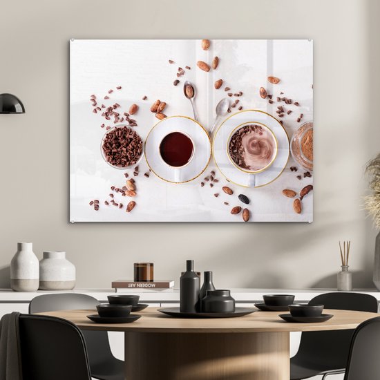 MuchoWow® Peinture sur verre 80x60 cm - Peinture sur verre acrylique - Café - Grains de café - Chocolat - Photo sur verre - Peintures