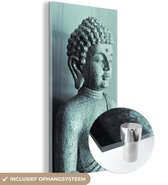 MuchoWow® Glasschilderij 20x40 cm - Schilderij acrylglas - Boeddha beeld blauw fotoprint - Foto op glas - Schilderijen