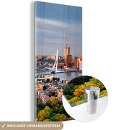 MuchoWow® Glasschilderij 20x40 cm - Schilderij acrylglas - Rotterdam - Skyline - Boom - Foto op glas - Schilderijen